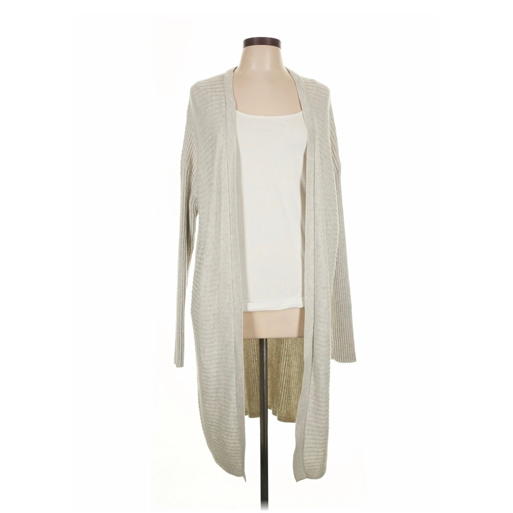 Gap Duster Cardigan Womens Beige Ribbed Merino Wool Blend Open Front Longline L